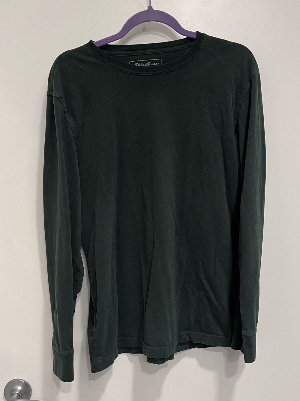 Eddie Bauer Men's Long Sleeve Crew Neck Tee Dark Green Legendwash Large Basic